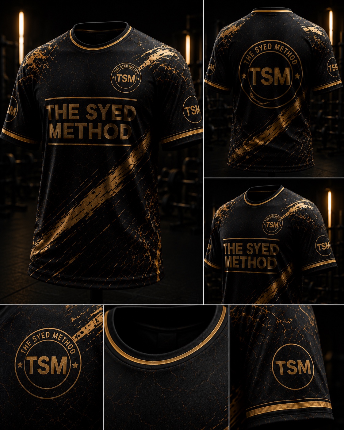 Black and gold THE SYED METHOD training shirt design